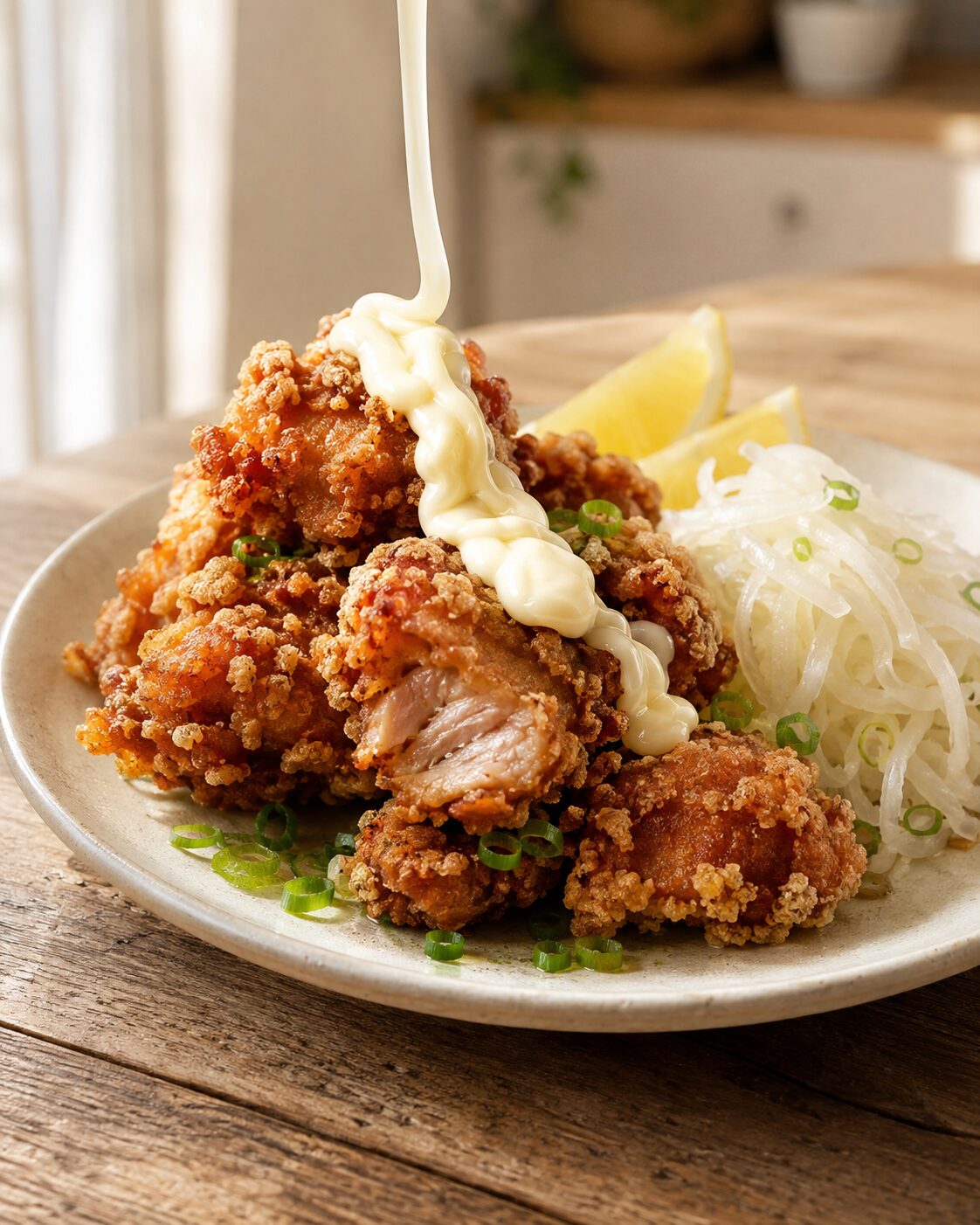 Crispy Chicken Karaage with Kewpie Mayo and Quick-Pickled Daikon