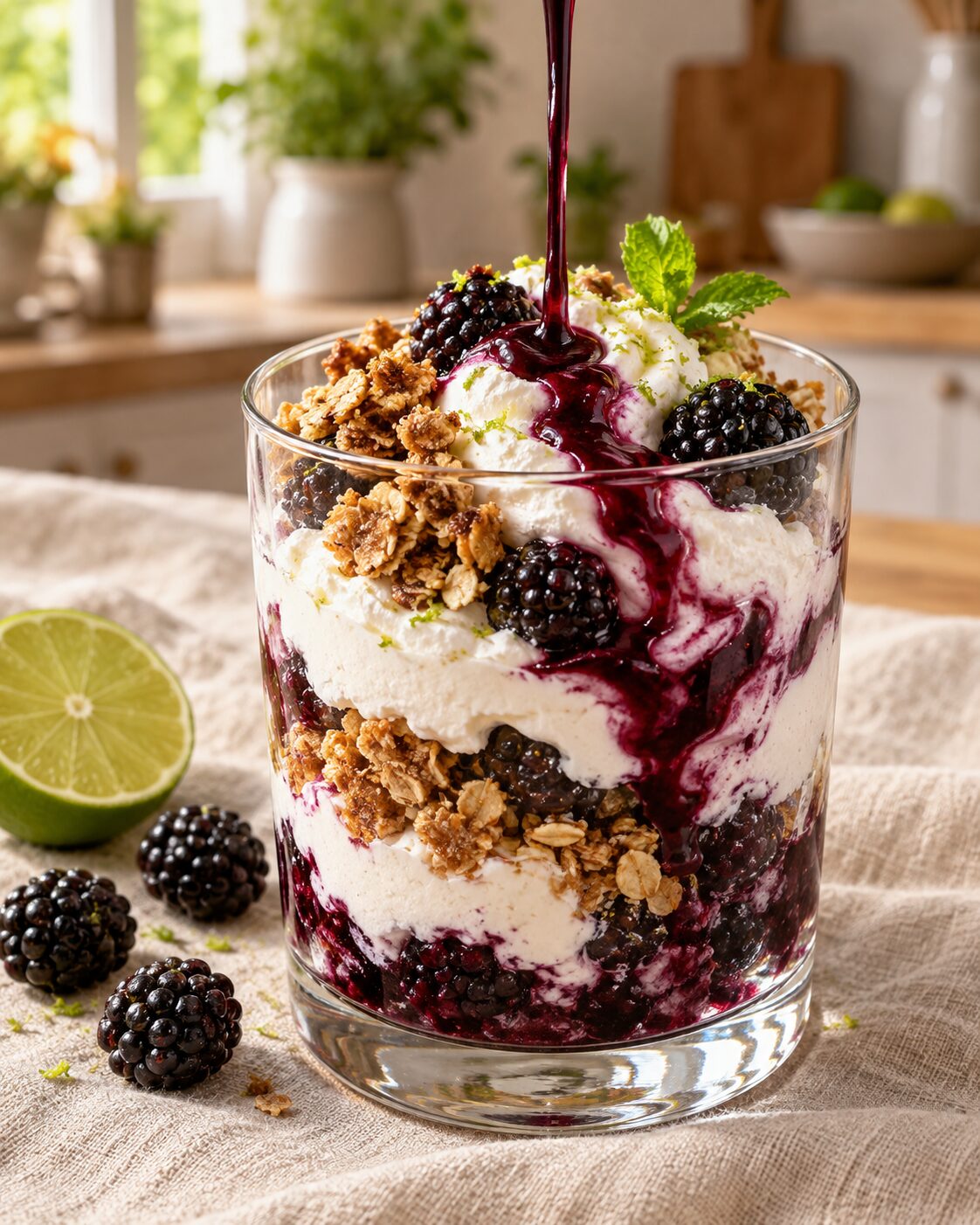 Blackberry-Lime Fool with Toasted Oat Crumble