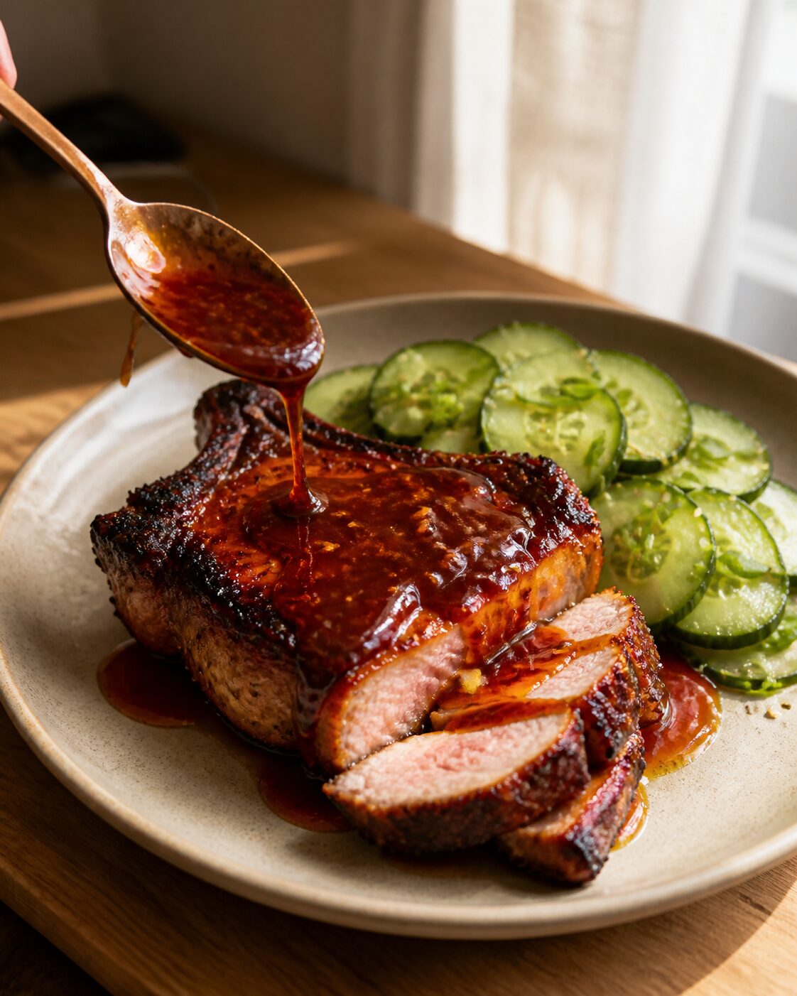 Gochujang-Glazed Pork Chops with Sesame Cucumber Salad