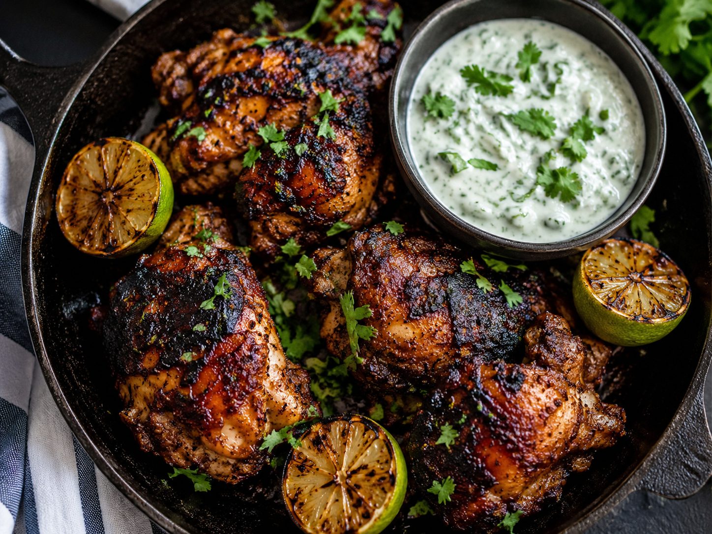 Skillet Tandoori Chicken with Charred Lime and Cilantro-Mint Yogurt
